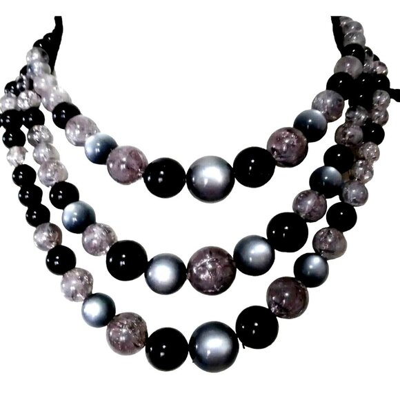 Vintage Graduated Lucite Bead Necklace Moonglow Lampwork Retro Fash Statement - Picture 1 of 6